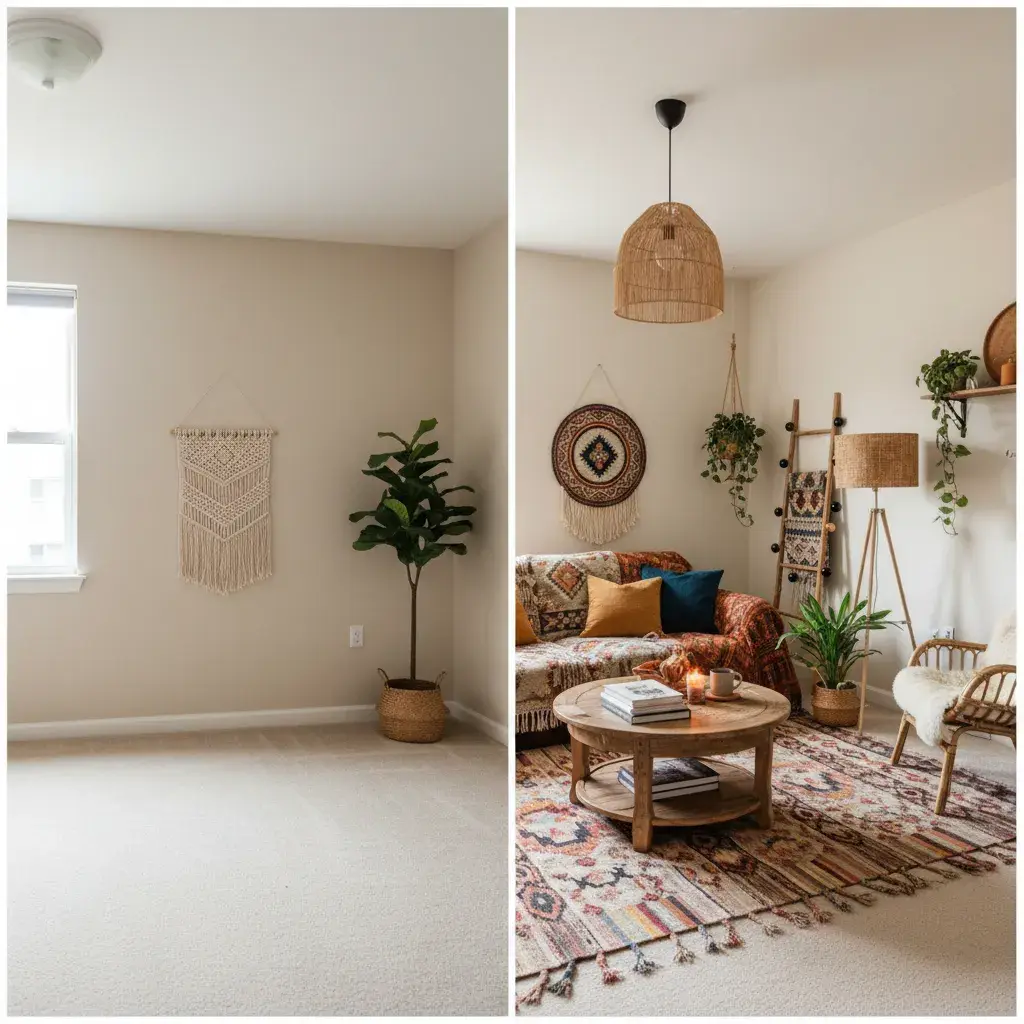 AI generated interior design before and after room transformation showing renovation results