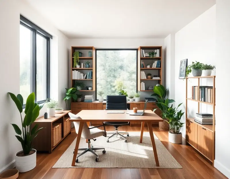 AI home office design with minimalist workspace